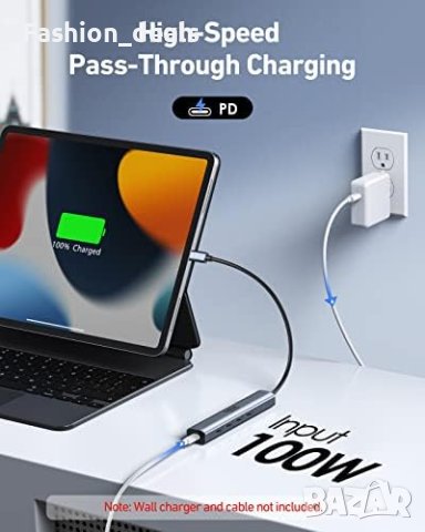 Нов 10Gbps USB C разклонител 5 в 1 USB C хъб с 100W захранване, снимка 8 - Друга електроника - 41762812