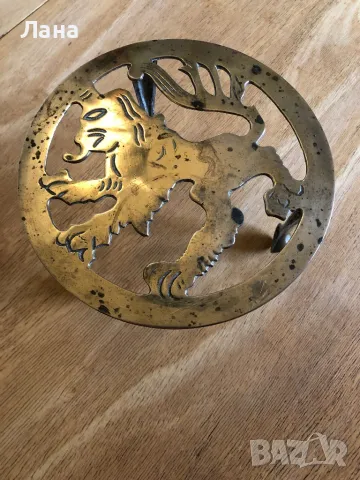 Антична месингова стойка с кралски британски герб, 19-ти век, снимка 5 - Декорация за дома - 50435236