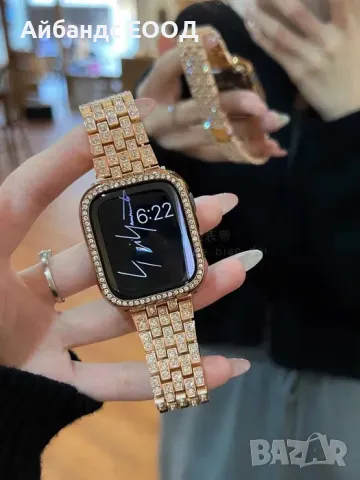Стоманена каишка с камъчета за Apple Watch ULTRA/SE/11/10/9/8/7/6/5, снимка 10 - Каишки за часовници - 49453725