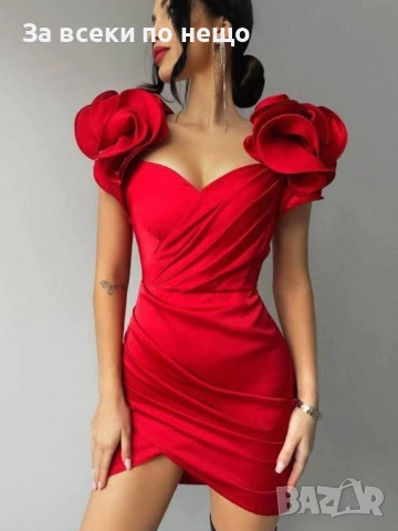 Дамска Официална Къса Сатенена Рокля - Различни Цветове Код Pink16, снимка 2 - Рокли - 53808580