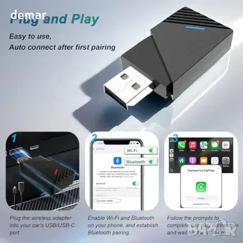 Безжичен адаптер CarPlay (Wireless Dongle) Plug & Play, снимка 5 - Аксесоари и консумативи - 55850040