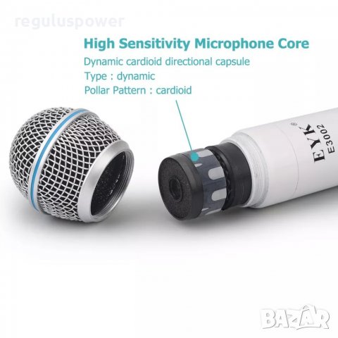 Безжична микрофонна UHF система EYK-E3002W, 2 мет. микрофона, обхват до 60 м, функциия Mute , снимка 11 - Аудиосистеми - 39129046