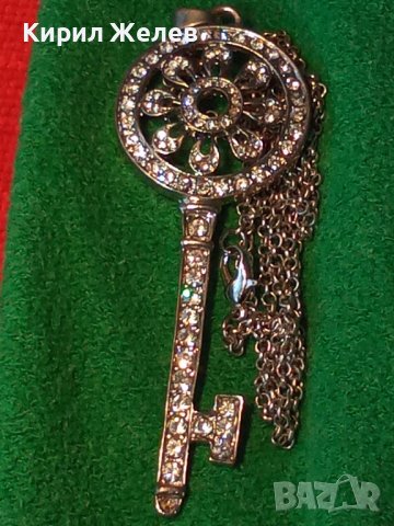 ПОСРЕБРЕНО КЛЮЧЕ - АРТ ПЕНДАНТ МЕДАЛЬОН ИНКРУСТИРАНО с ФАСЕТИРАНИ СКЪПОЦЕННИ КРИСТАЛИ 25169, снимка 3 - Колиета, медальони, синджири - 35363863