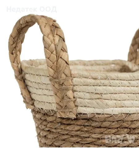 Кошница за съхранение от естествен материал, Бежово, Ø22x12см