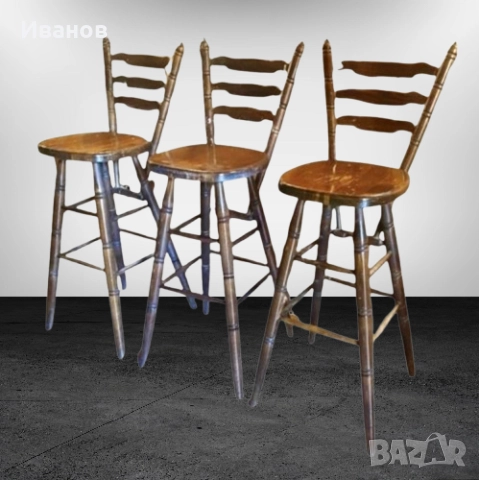 ЦЕНА - 40лв. Бар Столове с облегалка от Масивно Дърво , снимка 1