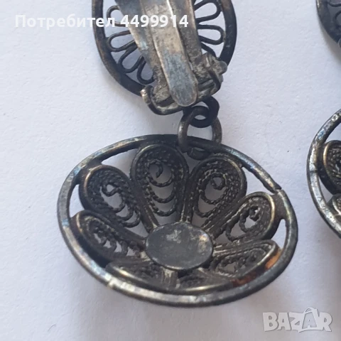 Стари сребърни обеци филигран, снимка 5 - Антикварни и старинни предмети - 51318066