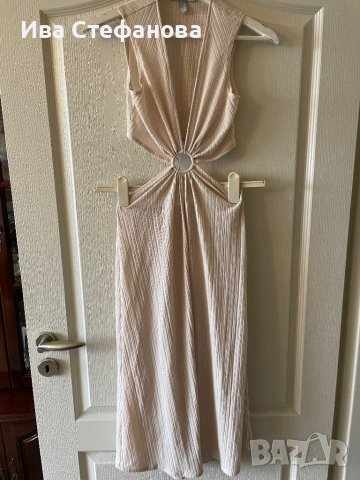 Уникална рокля ASOS Asos рязана в талията кръста еластична елегантна дълга телесна бежова 