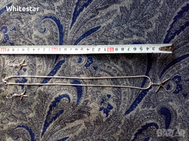 Посребрен дамски комплект - колие, обеци, гривна "Морски звезди", снимка 4 - Колиета, медальони, синджири - 53622183