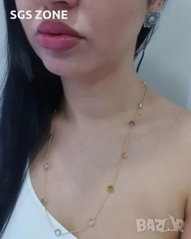 Сребърни колиета с топаз, аметист, перидот и цитрин, позлатени