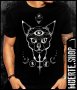 Черна тениска с щампа ALL SEEING CAT, снимка 1 - Тениски - 42642495