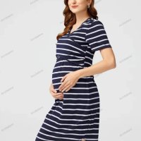 Дамска раирана рокля за бременни/кърмачки в модерен стил - 023, снимка 1 - Дрехи за бременни - 41396954