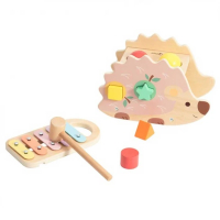 Забавен дървен таралеж - сортер с ксилофон в пастелни цветове (004), снимка 1 - Образователни игри - 44728343