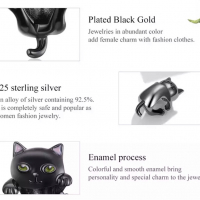 Сребърен талисман за гривна Пандора Black cat, модел 047, снимка 4 - Гривни - 36232543