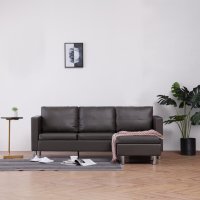3-местен диван с възглавници, сив, изкуствена кожа, снимка 1 - Дивани и мека мебел - 40813280