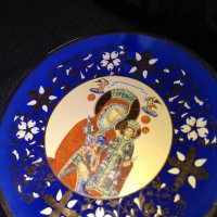 Декоративна чинийка за украса Дева Мария и младенеца гръцка ръчна изработка златно покритие фи 8см, снимка 5 - Декорация за дома - 42704439