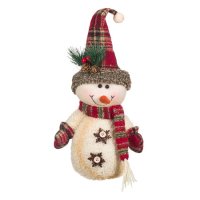 Коледна украса, Снежен човек с карирана шапка, 35см, снимка 1 - Декорация за дома - 42707478