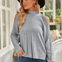 Дамски пуловер в сиво с голи рамене, снимка 6 - Блузи с дълъг ръкав и пуловери - 42655542