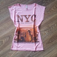 Тениска Ню Йорк Розова М-10лв.НОВА, снимка 1 - Тениски - 41587229