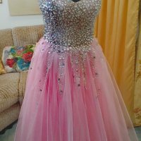 Бална рокля с камъни в розово, снимка 1 - Рокли - 40378259