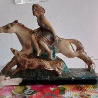 Голяма статуетка, много ефектна, с кон, куче, момиче, сцена, снимка 2 - Статуетки - 42598848
