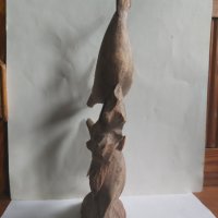 Стара дървена статуетка- Два делфина., снимка 3 - Други ценни предмети - 35969829