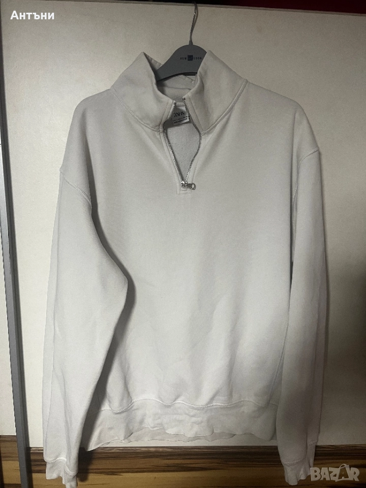 Бяла блуза с цип, дълъг ръкав, снимка 1