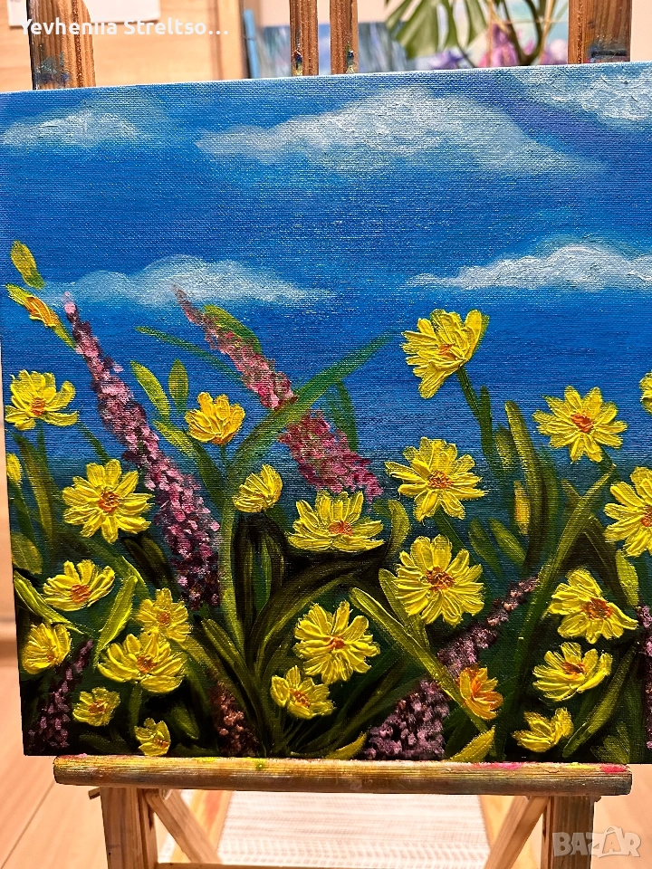 Картина маслом ЛУГОВЫЕ ЦВЕТЫ, снимка 1