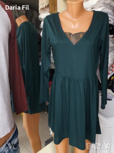 Зелена къса рокля в бохо стил, снимка 1