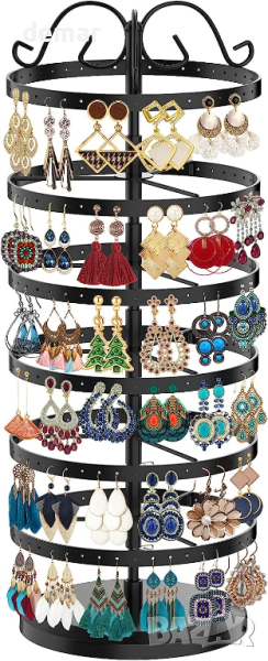 TANOSAN Метален органайзер за обеци до 132 чифта, въртяща се регулируема стойка за витрини, черно, снимка 1