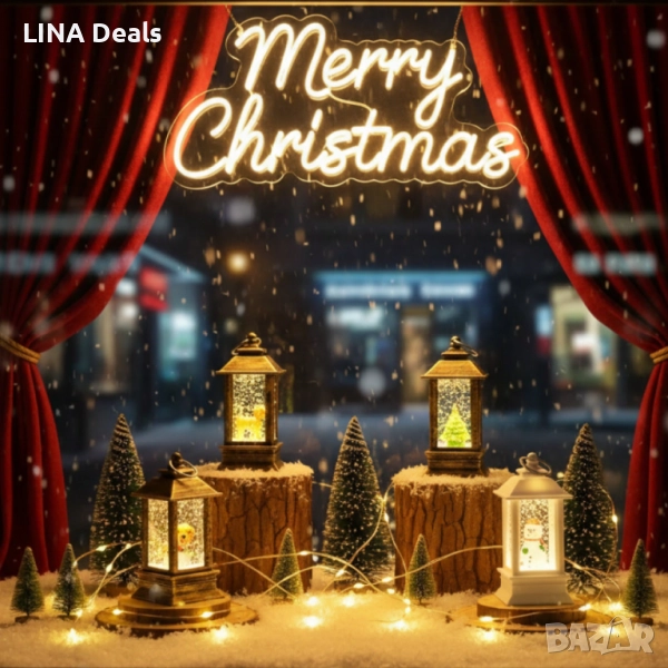 ❄️ LED Коледен фенер с падащ сняг, снимка 1