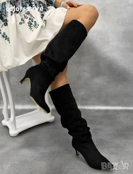 Ботуши на ток - черен велур - BR800, снимка 1