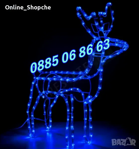 Коледен светещ елен, коледна украса, синя светлина, снимка 1