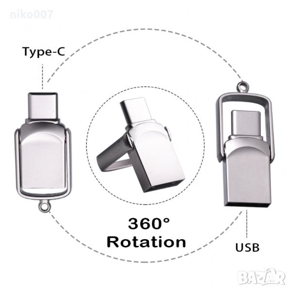 USB 2.0 флаш памет 64GB-флашка 2В1 TYPE C-USB Flash Drive , снимка 1