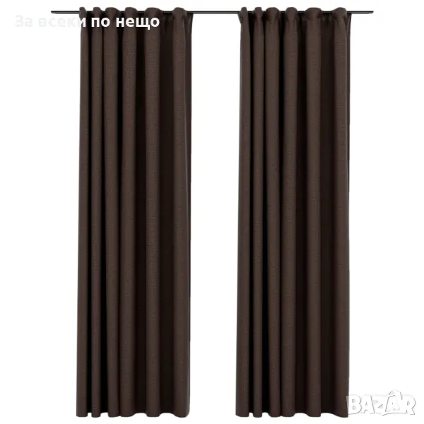 Затъмняващи завеси с куки имитация лен 2 бр таупе 140x225 см Код P274, снимка 1