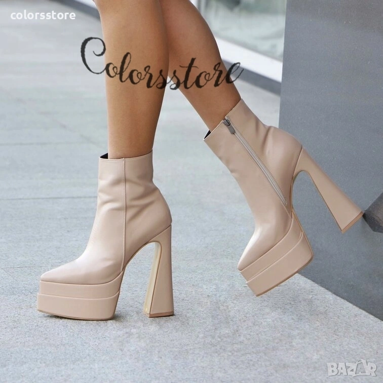 Боти на ток - бежова кожа - YSV1, снимка 1