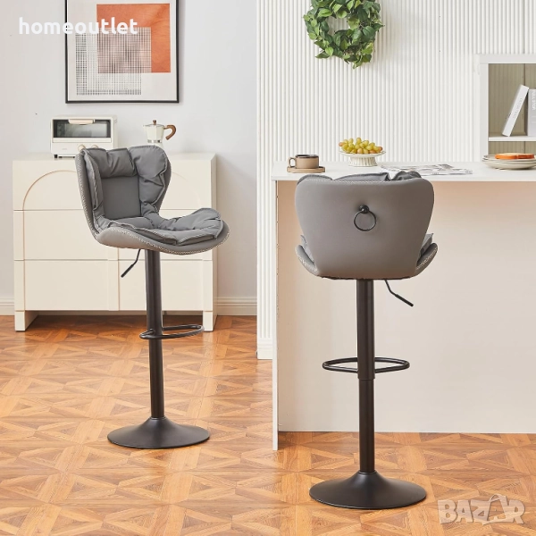ПРОМОЦИЯ Въртящ се бар стол с регулируема височина и облегалка, к-т от 2бр CLIPOP C-K-BS-A0361GY, снимка 1