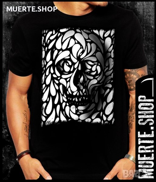 Черна тениска с щампа SKULL BLACK N WHITE, снимка 1