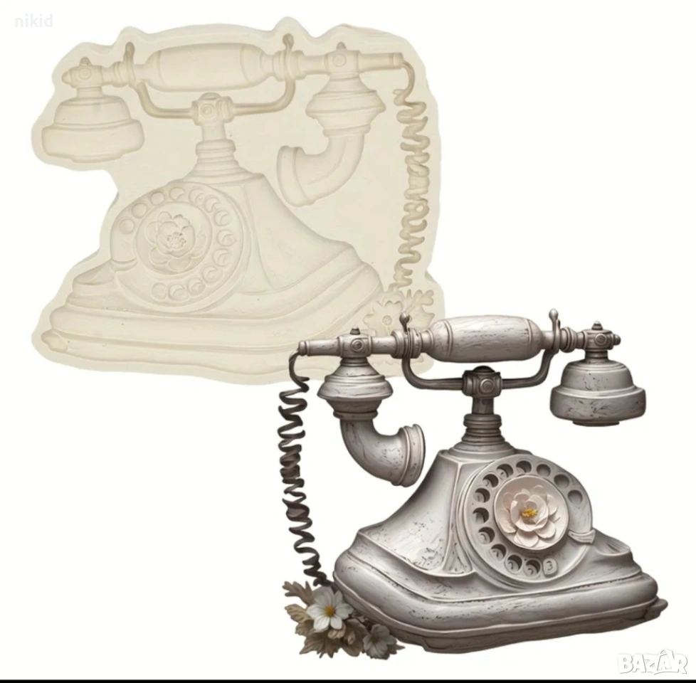 Ретро телефон силиконов молд форма фондан шоколад гипс, снимка 1