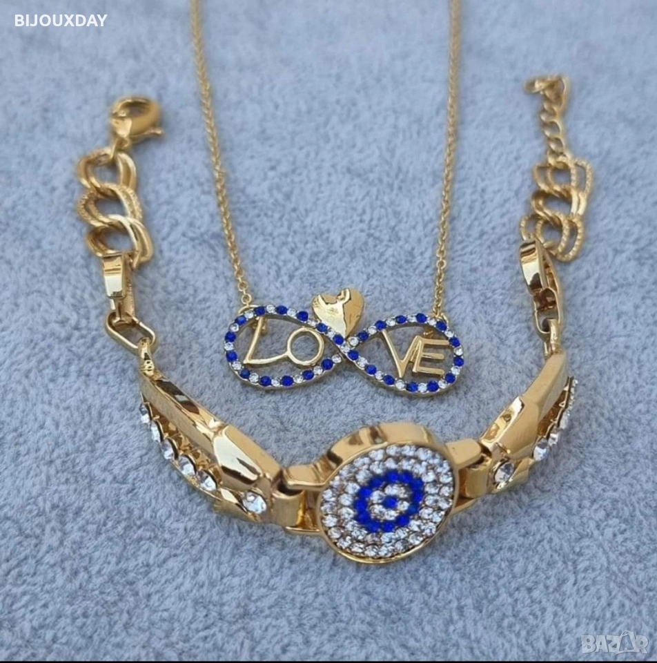 колие и гривна от медицинска стомана 18 карата златно покритие, снимка 1