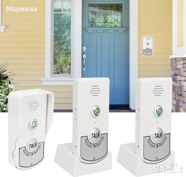 Безжични домофонни звънци 1000 м разстояние с 1 външен звънец и 2 вътрешни, снимка 1