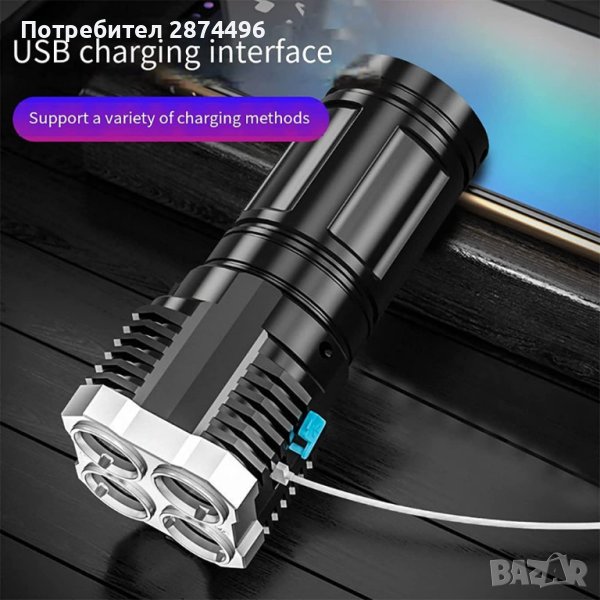 3955 Мощен LED фенер с 4 Диода , снимка 1