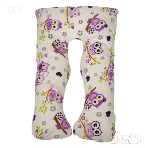 Възглавница за бременни у -образна + 2 калъфки - лилави бухали и сиви звезди