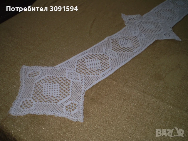 Винтидж плетена на една кука дантела от 30-те години на миналия век, продълговата покривка за маса, , снимка 7 - Покривки за маси - 50959404