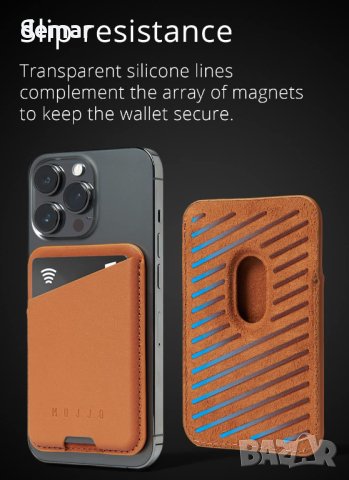 Изцяло кожен портфейл MagSafe Mujjo за iPhone Magsafe Wallet, Apple, снимка 3 - Калъфи, кейсове - 42092304
