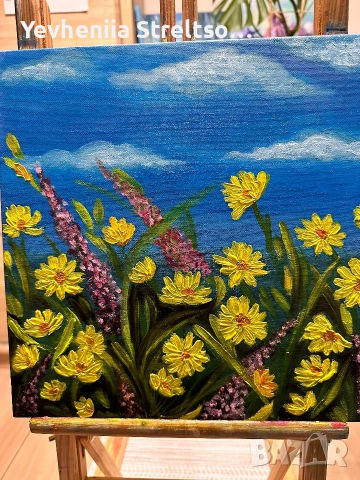 Картина маслом ЛУГОВЫЕ ЦВЕТЫ