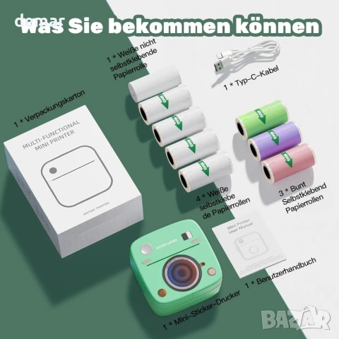 Принтер за стикери, Print Pod, мини преносим принтер с 8 ролки хартия, снимка 9 - Принтери, копири, скенери - 50910865