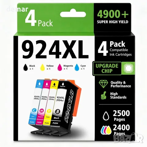 Мастилени касети Vaptech 924XL с чип за HP, комплект 4 цвята
