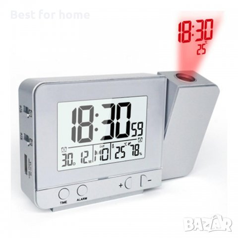 Прожекционен часовник с термометър, влагомер, USB слот,календар и будилник , снимка 4 - Стенни часовници - 39223622