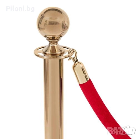 Комплект два златисти ограничителни пилона с червено въже, снимка 2 - Друго търговско оборудване - 52811068