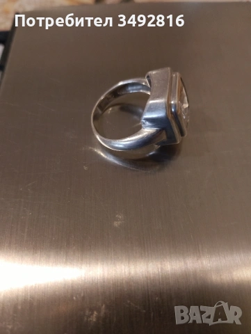 Масивен сребърен пръстен с голям кристал, снимка 4 - Пръстени - 53484915